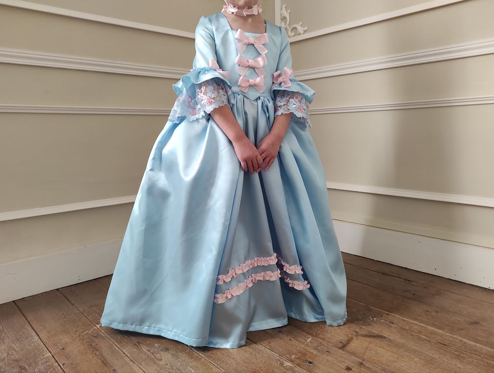 Marie Antoinette girl dress blue and pink ribbons
