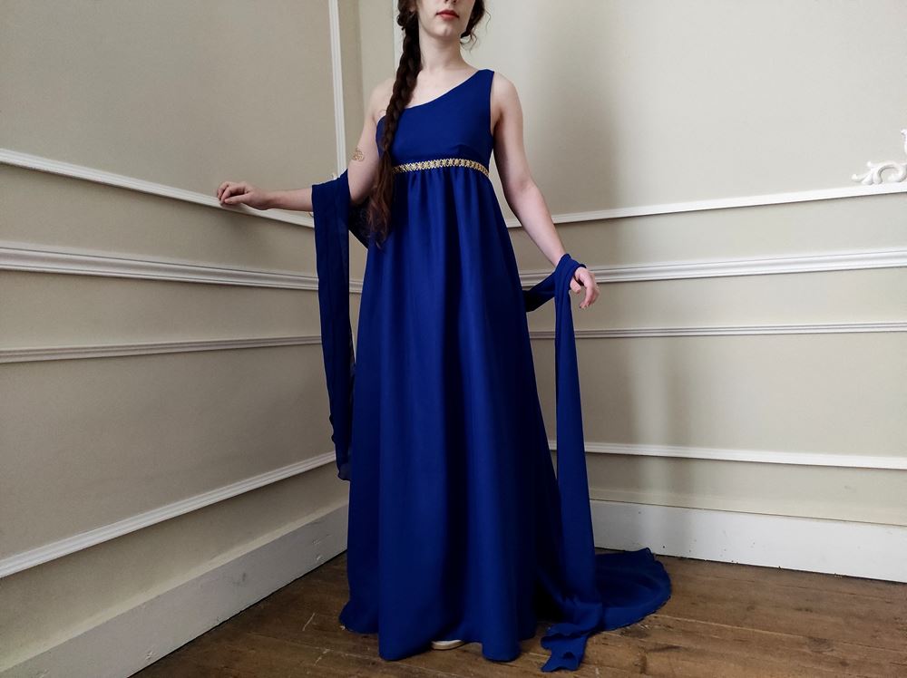 Robe Grece ou Rome Antique mousseline bleue