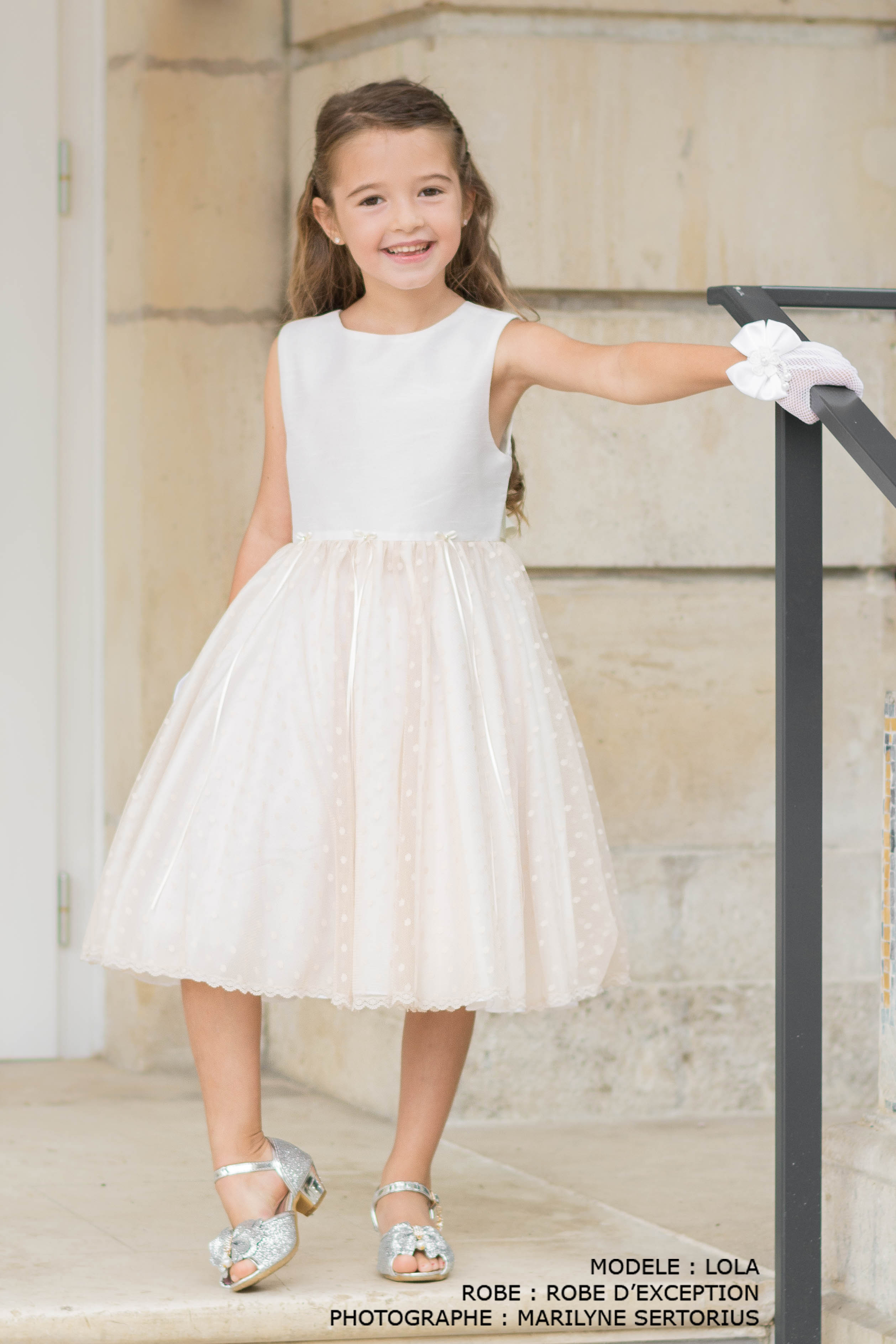 Robe de c?�r?�monie tulle plumetis beige ros?�