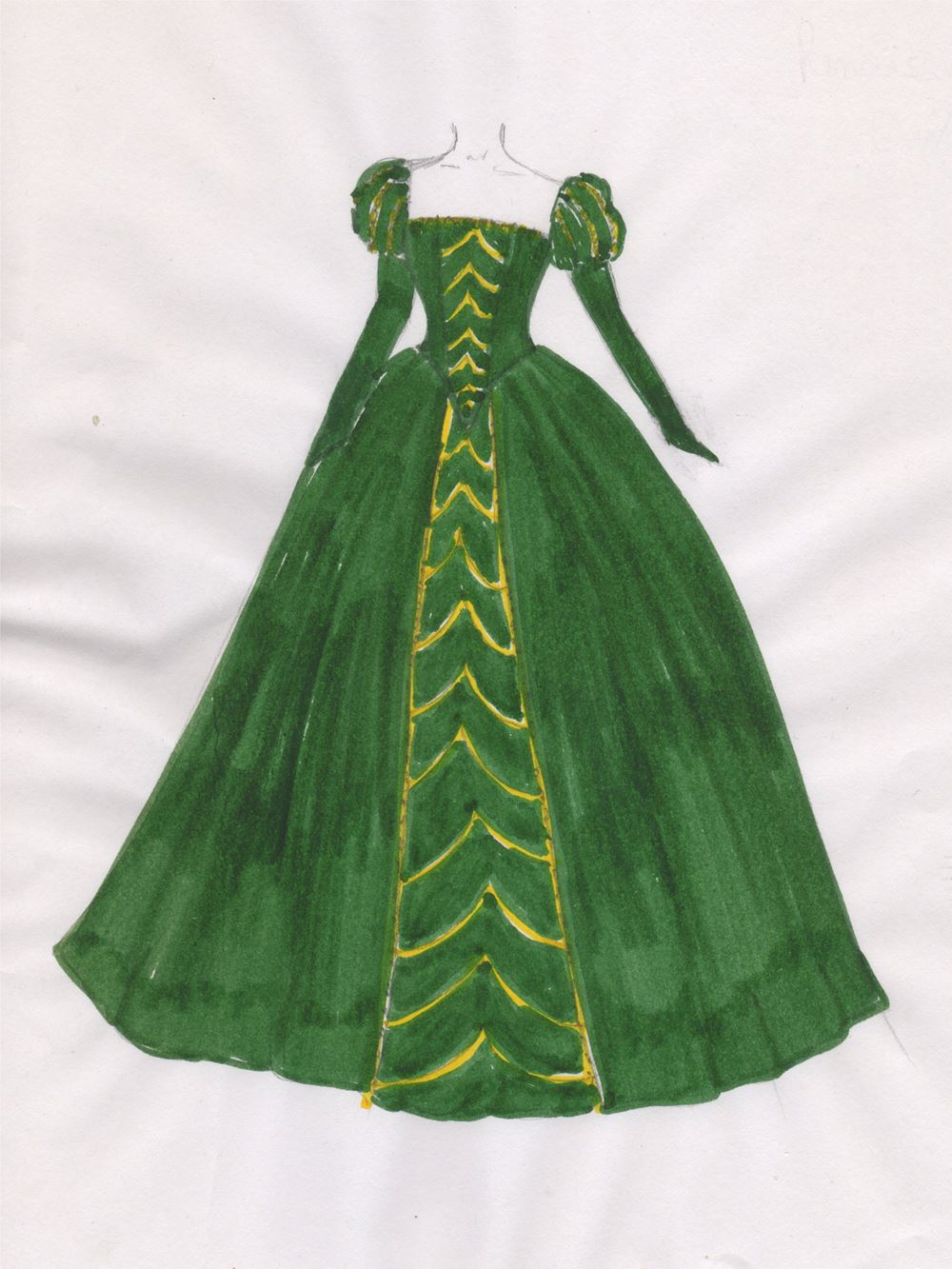 Renaissance dress in green velvet and gold