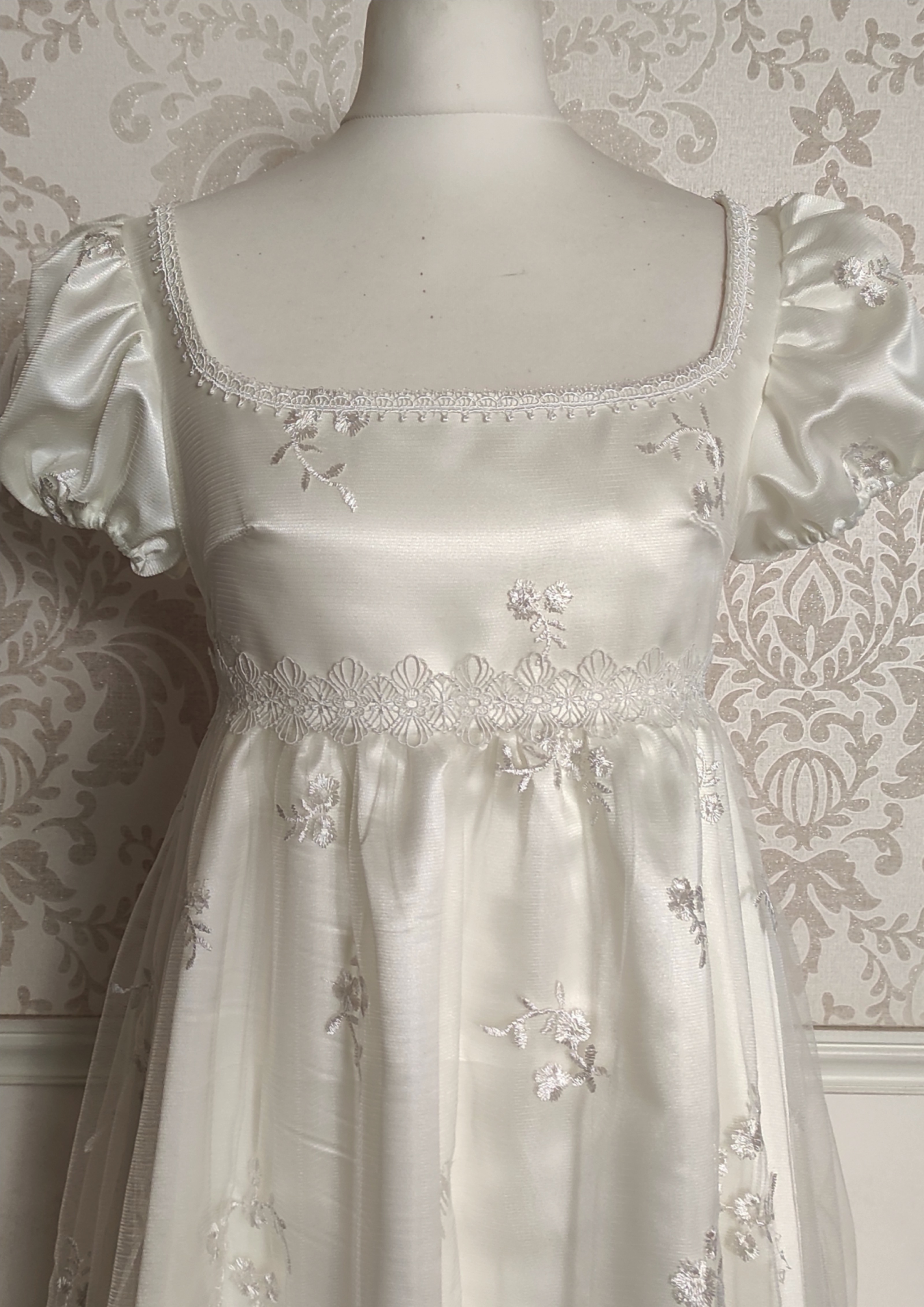 Dress 1st Empire/Regency, ivory embroidered tulle